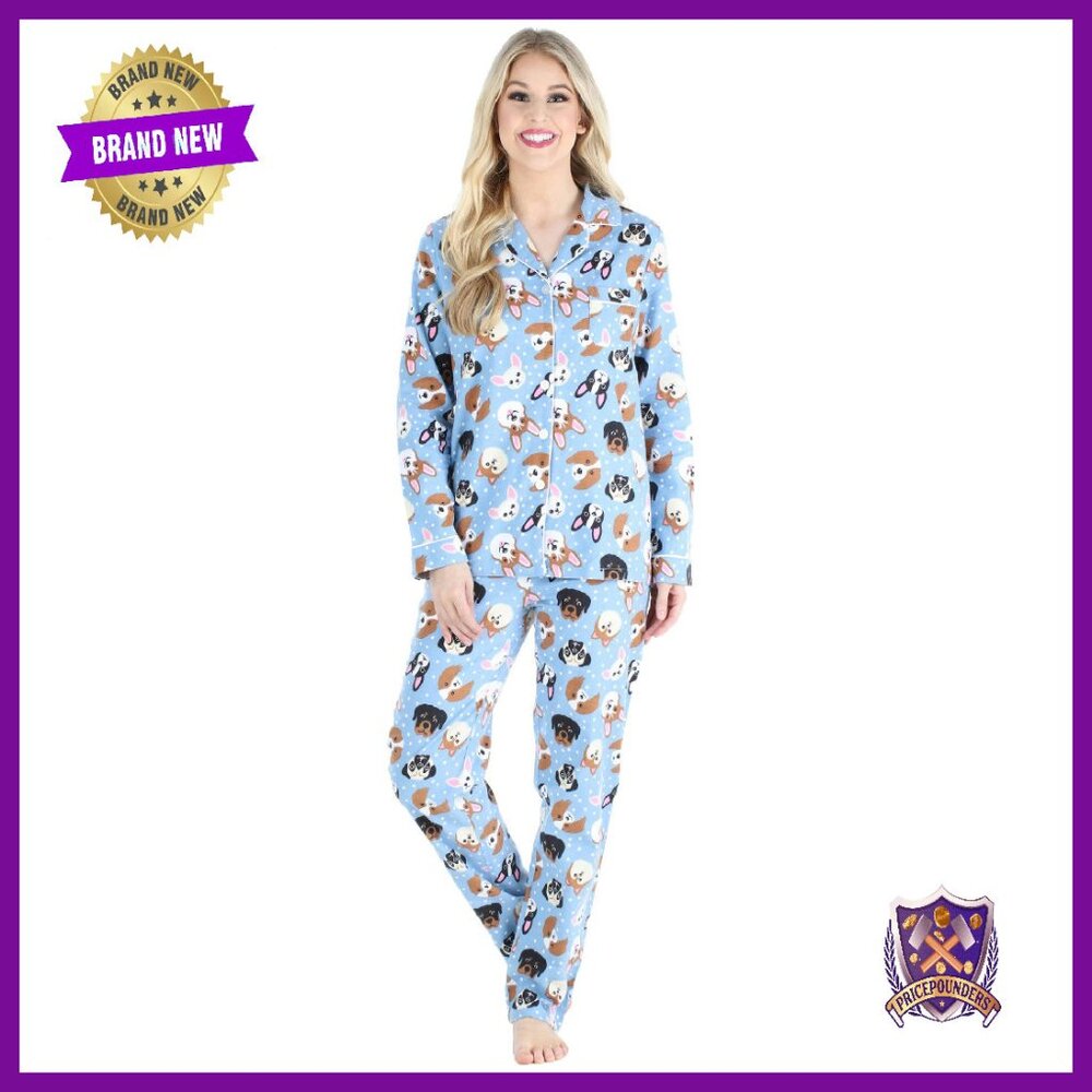 Women's Cotton Flannel Pajama Set Long Sleeve Button-Down